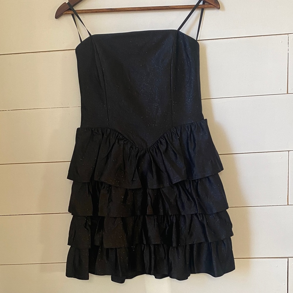Black Strapless Tiered Mini Dress